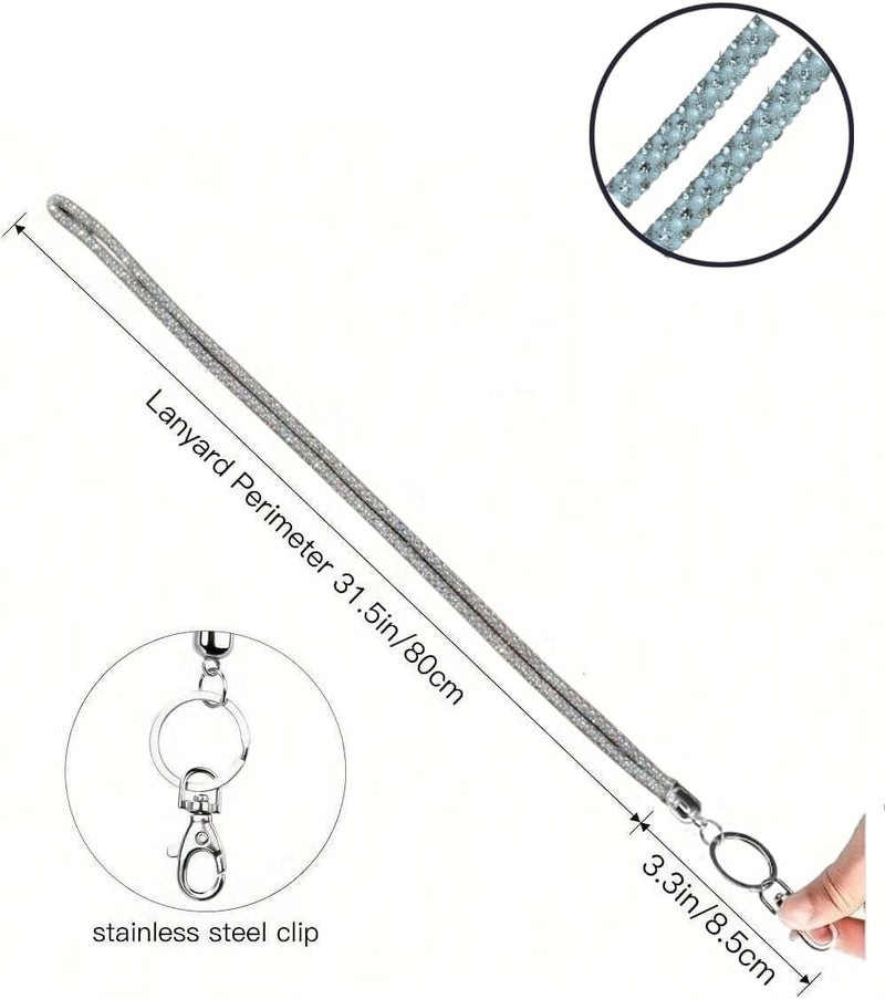 Global_Shopper Fashion 34.8'' Sparkle All Round Crystal Neck Lanyard,Bling Work Name Card Holder For Women(AB White,1PC) - Image 3